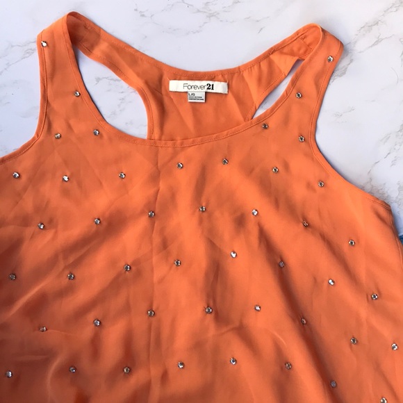 Forever21 Bejeweled Tank Top Orange L - Picture 4 of 6